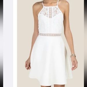 Francesca’s Size Medium Eden White Lace Combo A-Line Dress Layered Lined Skirt